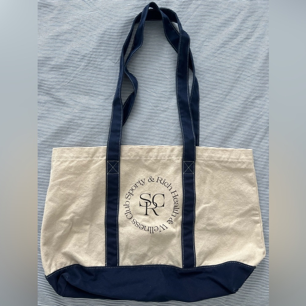 Sporty & Rich Natural Canvas Tote with Navy Trim